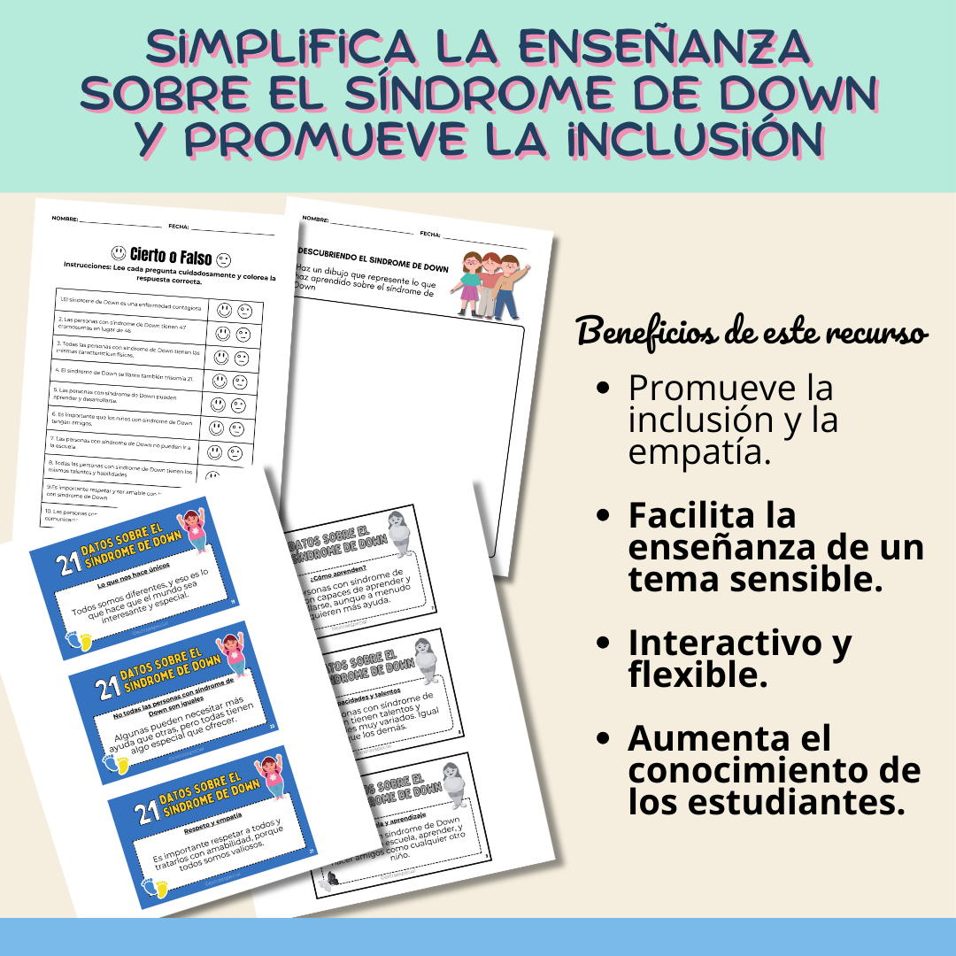 21 Tarjetas sobre el síndrome de Down K-6to
