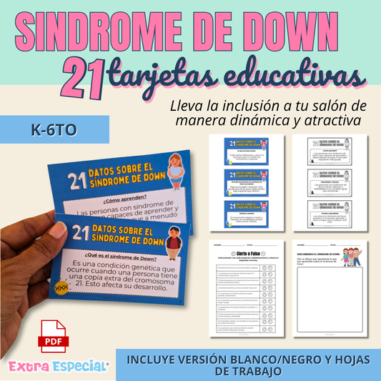 21 Tarjetas sobre  el síndrome de Down K-6to